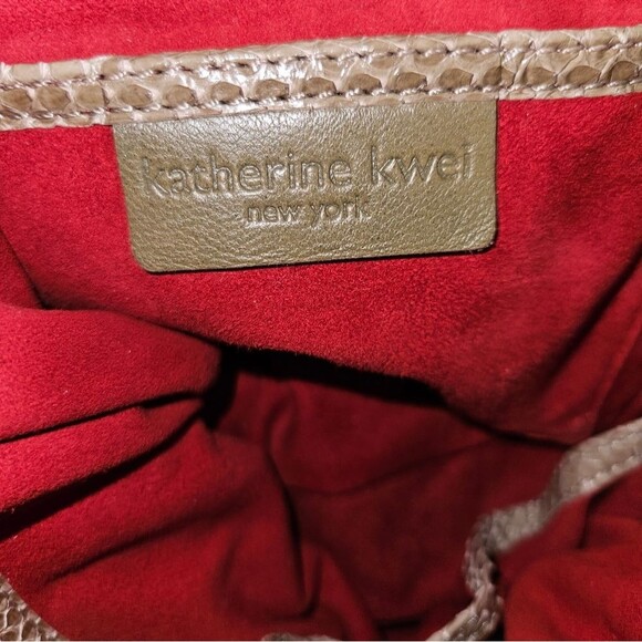 Katherine Kwei Love Knots Olive Green Leather Snakeskin Embossed Hobo - Picture 4 of 11